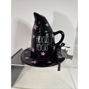 Rae Dunn HOCUS POCUS 3 Piece Set Witch Hat Mug Topper Saucer Halloween NWT